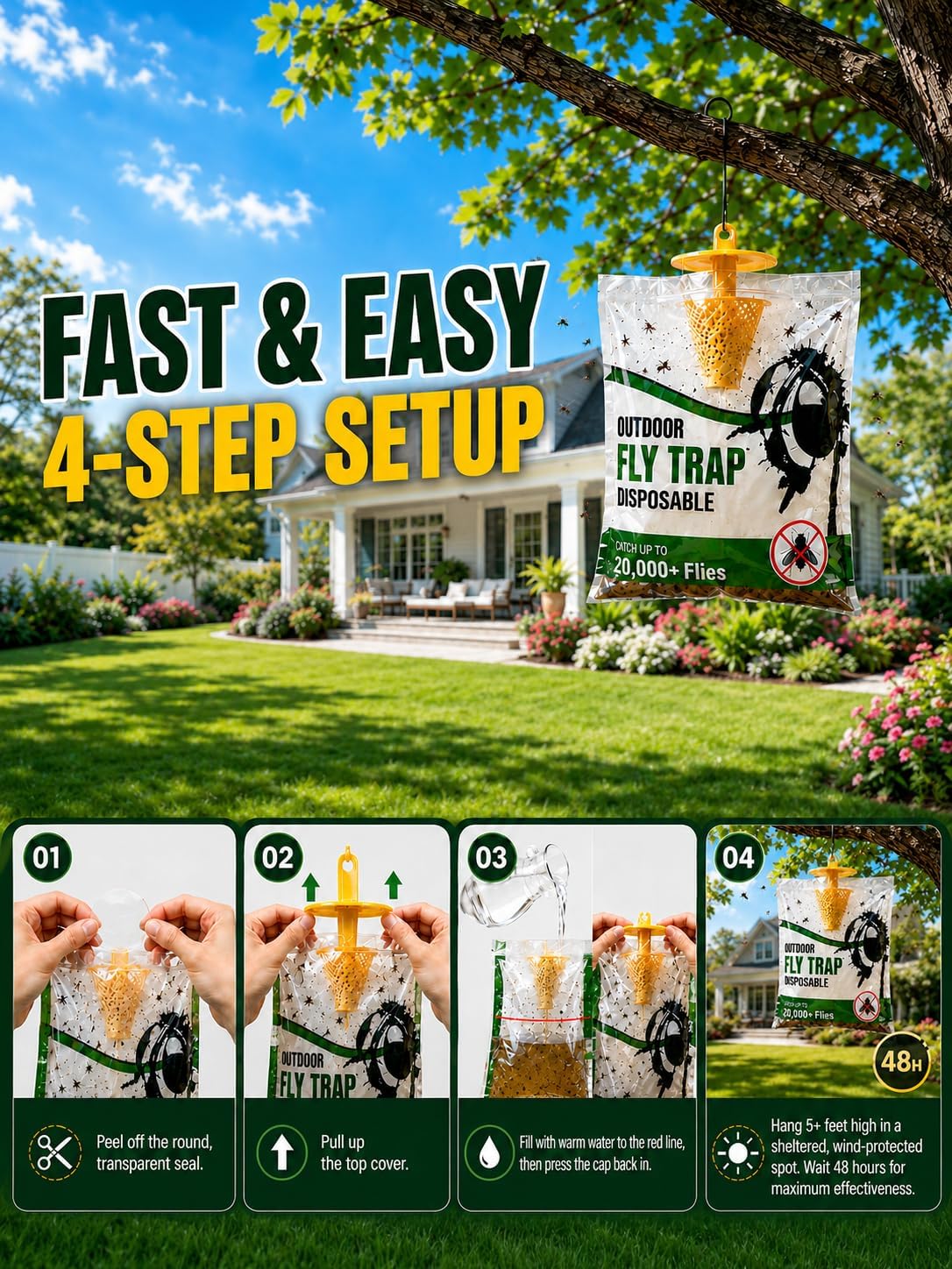 Fly Traps Outdoor 9 Pack – Disposable Hanging Fly Trap Bags with Pre-Baited Water-Activated Attractant, Leak-Resistant Outdoor Fly Trap for Patio, Yard, Barn, Garage & Trash Can