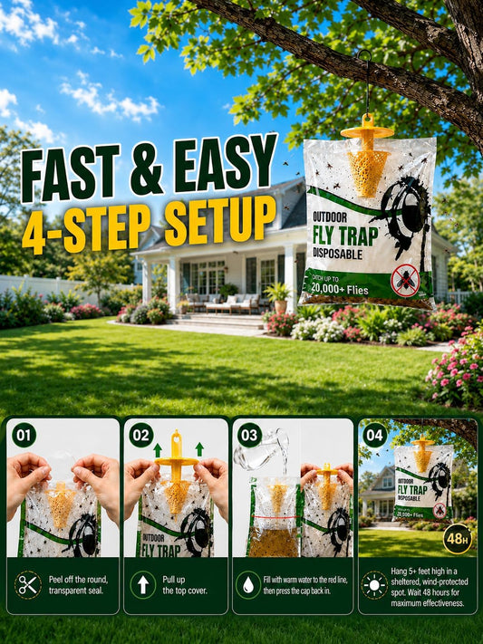Fly Traps Outdoor 9 Pack – Disposable Hanging Fly Trap Bags with Pre-Baited Water-Activated Attractant, Leak-Resistant Outdoor Fly Trap for Patio, Yard, Barn, Garage & Trash Can