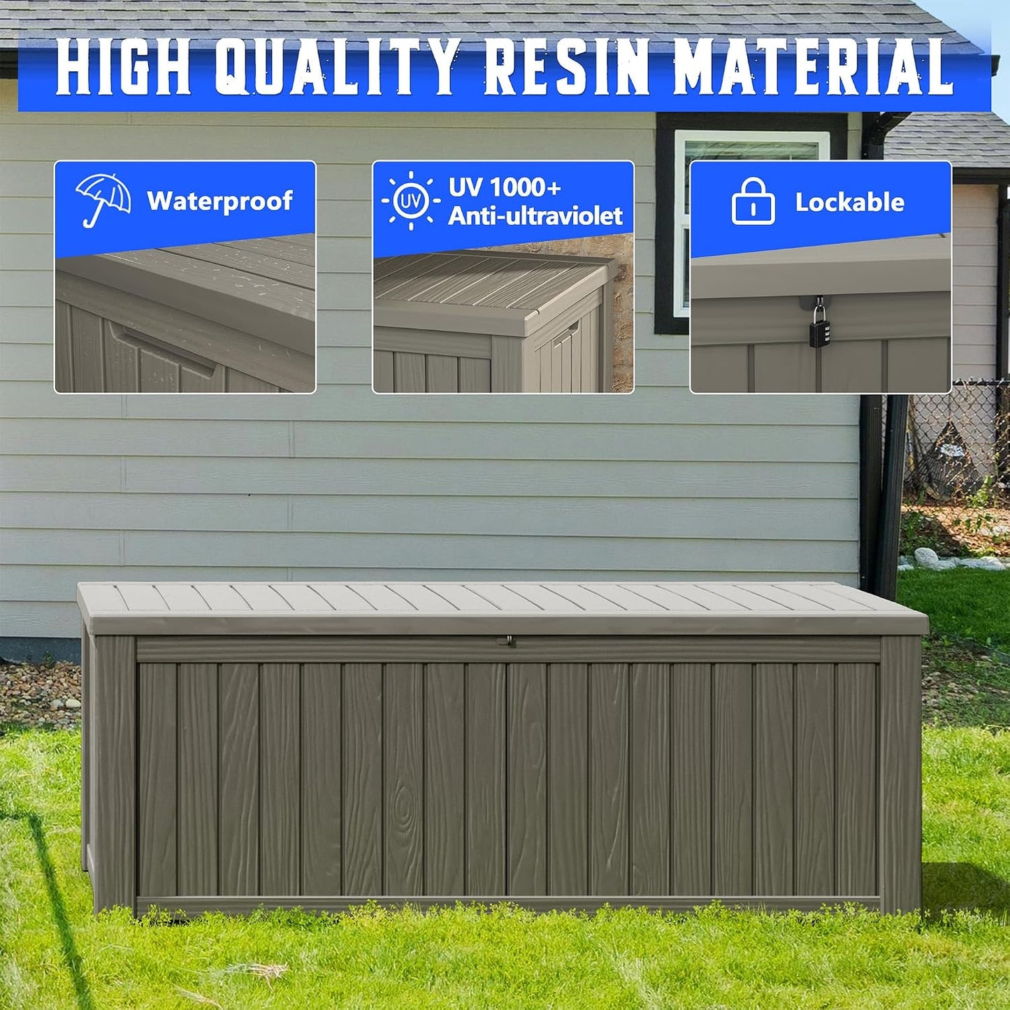 Outdoor Deck Storage Box,Resin Deck Boxes Indoor and outdoor, Waterproof Storage Box Lockable Lid (Black,35 Gallon)