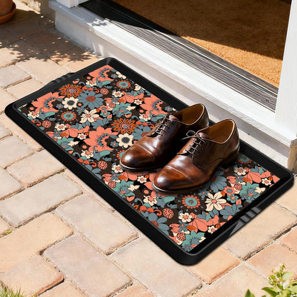 BEHERO Boot Tray Shoe Mat Decorative Patterned, Rubber Shoe Matt Tray Indoor/Outdoor Use, 16" x27.5" Shoe Cleaning Mat Non-Slip, Shoe Storage Waterproof Flower Prints for Entryway, Sunlit Blossom