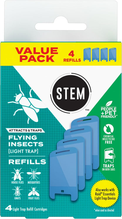 STEM Insect Trap - Indoor Fruit Fly & Gnat Pest Control for House, Home and Kitchen, Attracts & Traps Flying Bugs, Soft Blue Light - Includes 1 Plug-in Device & 3 Cartridges