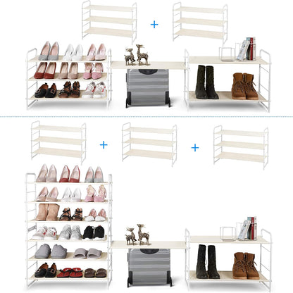 Simple Trending 3-Tier Stackable Shoe Rack, Expandable & Adjustable Shoe Shelf Storage Organizer, Wire Grid, Black