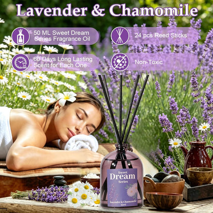 STRN Reed Diffuser Sets, Lavender Scented Oil Diffuser, Fragrance Reed Diffuser with 24 Sticks, 6.8 Fl.oz (200ml), 4 Scents Long-Lasting Air Freshener for Bedroom Bathroom Home Décor
