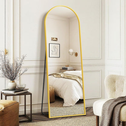 FICTOR Arched Full Length Mirror 15" x 56", Full Body Floor Mirror with Adjustable Stand, Free Standing Mirror with Aluminum Frame for Bedroom, Living Room, Cloakroom, Gold