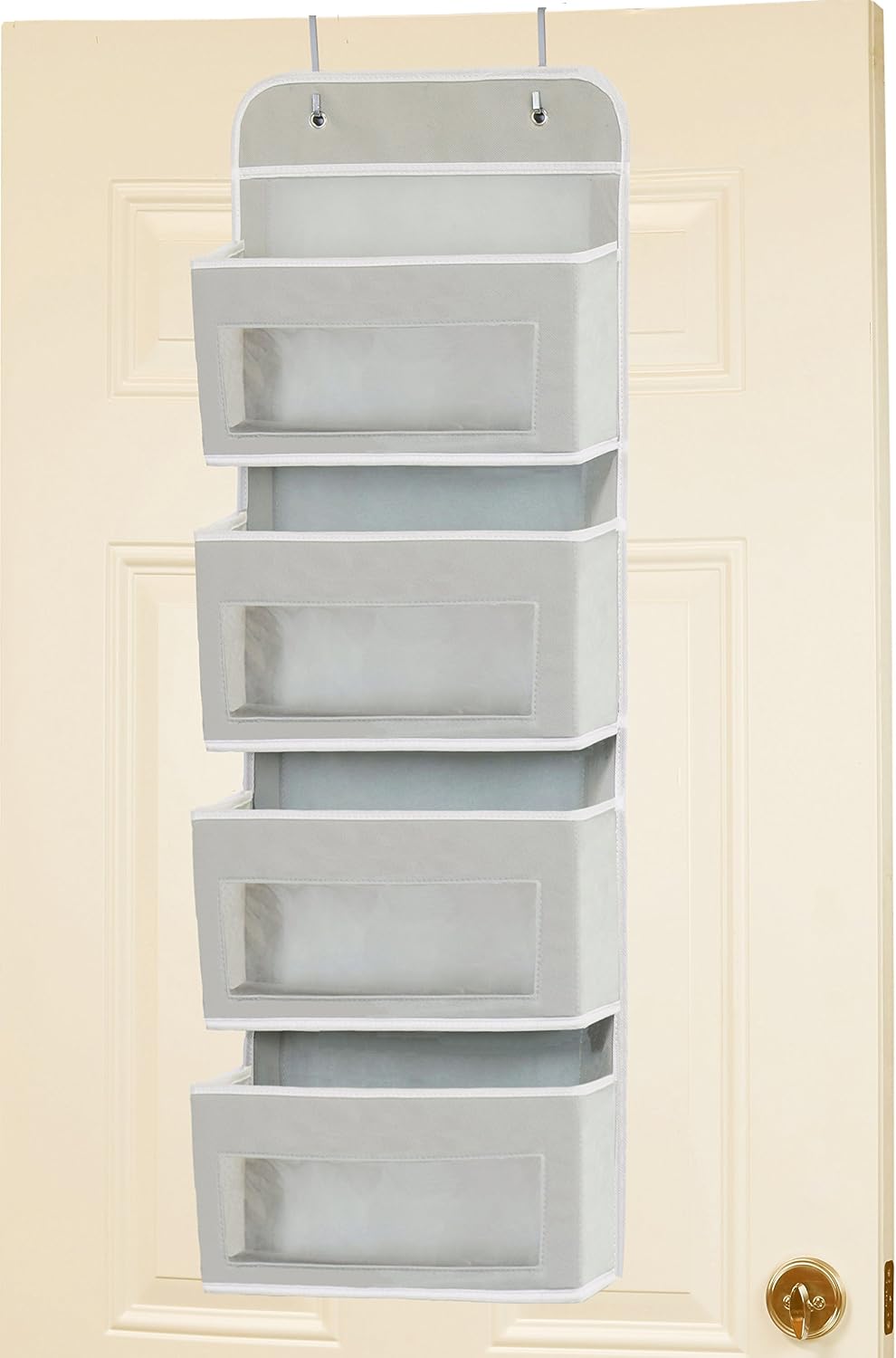 Simple Houseware 6 Clear Window Pocket Over Closet Door Storage Hanging Organizer for Bedroom, Bathroom, Pantry, Beige