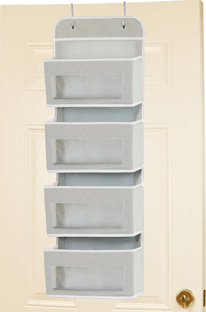 Simple Houseware 6 Clear Window Pocket Over Closet Door Storage Hanging Organizer for Bedroom, Bathroom, Pantry, Beige