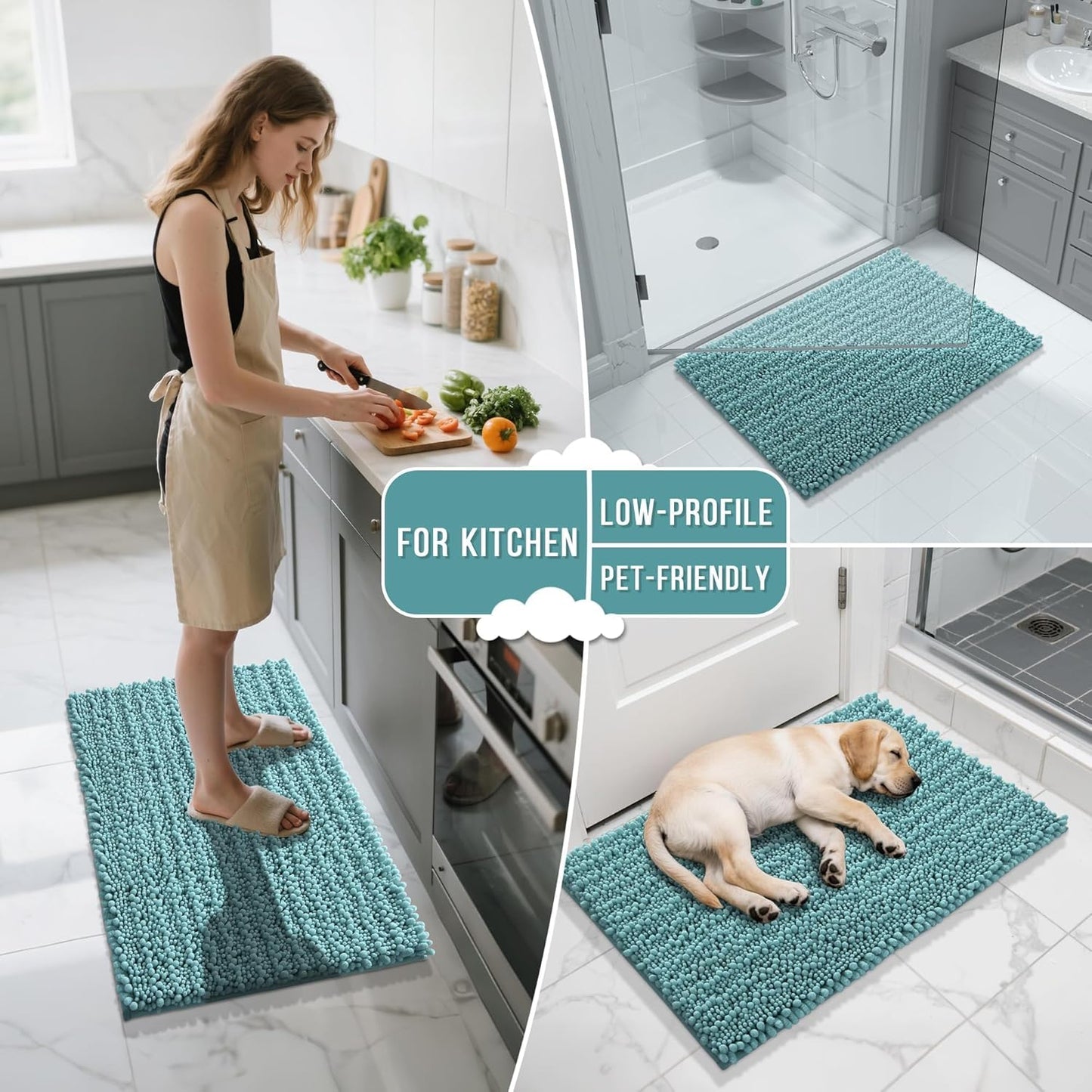 Yimobra Bathroom Rugs Non Slip Washable - Ultra Soft Absorbent Chenille Bath Mat, Quick Dry Shaggy Floor Carpet for Tub Shower, Gray Home Decor Accessories, 24x17 Inch