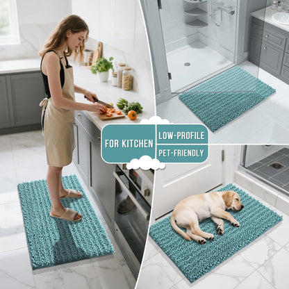 Yimobra Bathroom Rugs Non Slip Washable - Ultra Soft Absorbent Chenille Bath Mat, Quick Dry Shaggy Floor Carpet for Tub Shower, Gray Home Decor Accessories, 24x17 Inch