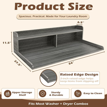 Royxen Laundry Countertop with 2-Tier Shelf Universal Fit, Washer and Dryer Countertop with Storage Space, Shelf Height 11.5 Inches, Solid Wood Core, Oak