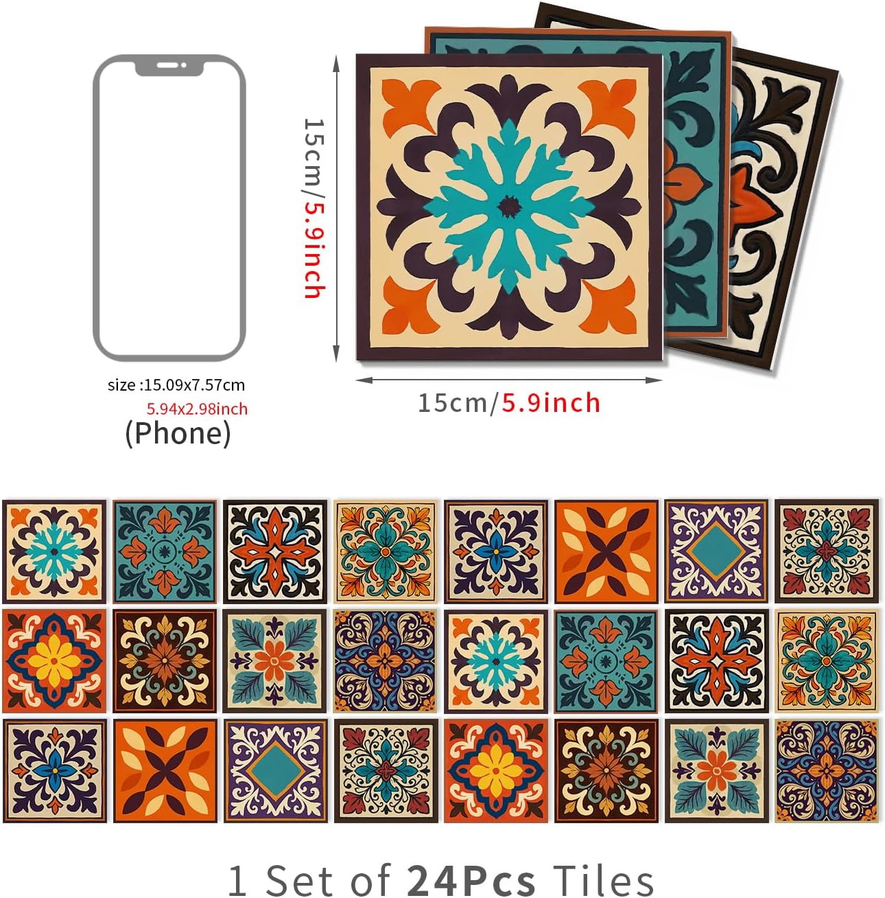 Peel and Stick Backsplash Tile Sticker for Kitchen and Bathroom Walls - 24 Removable 5.9"x5.9" Tiles, Waterproof