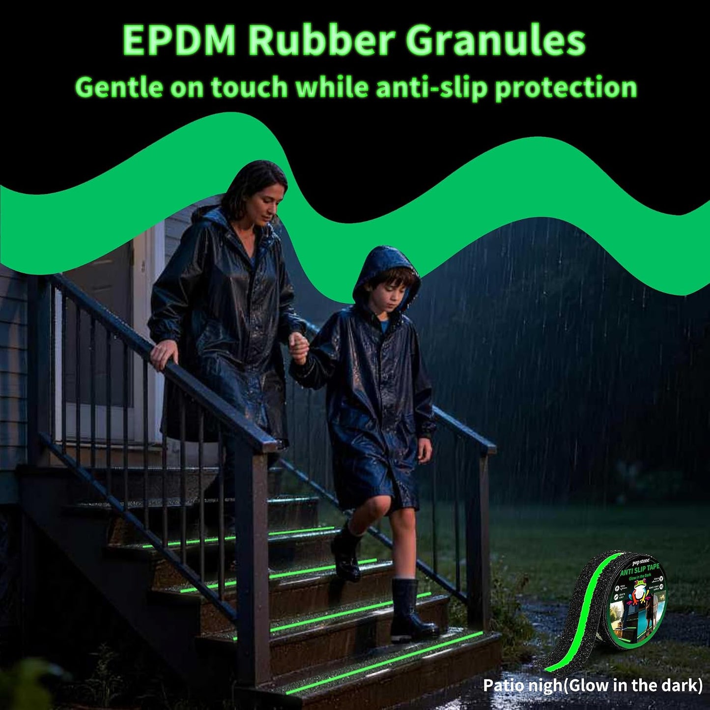Waterproof Anti-Slip Traction Tape | 2" x16.5 FT | Heavy-Duty EPDM Rubber, Strong Grip & Barefoot Gentle | Indoor & Outdoor Solution: Poolside, Bath, Ramps, Stairs, Board Steps