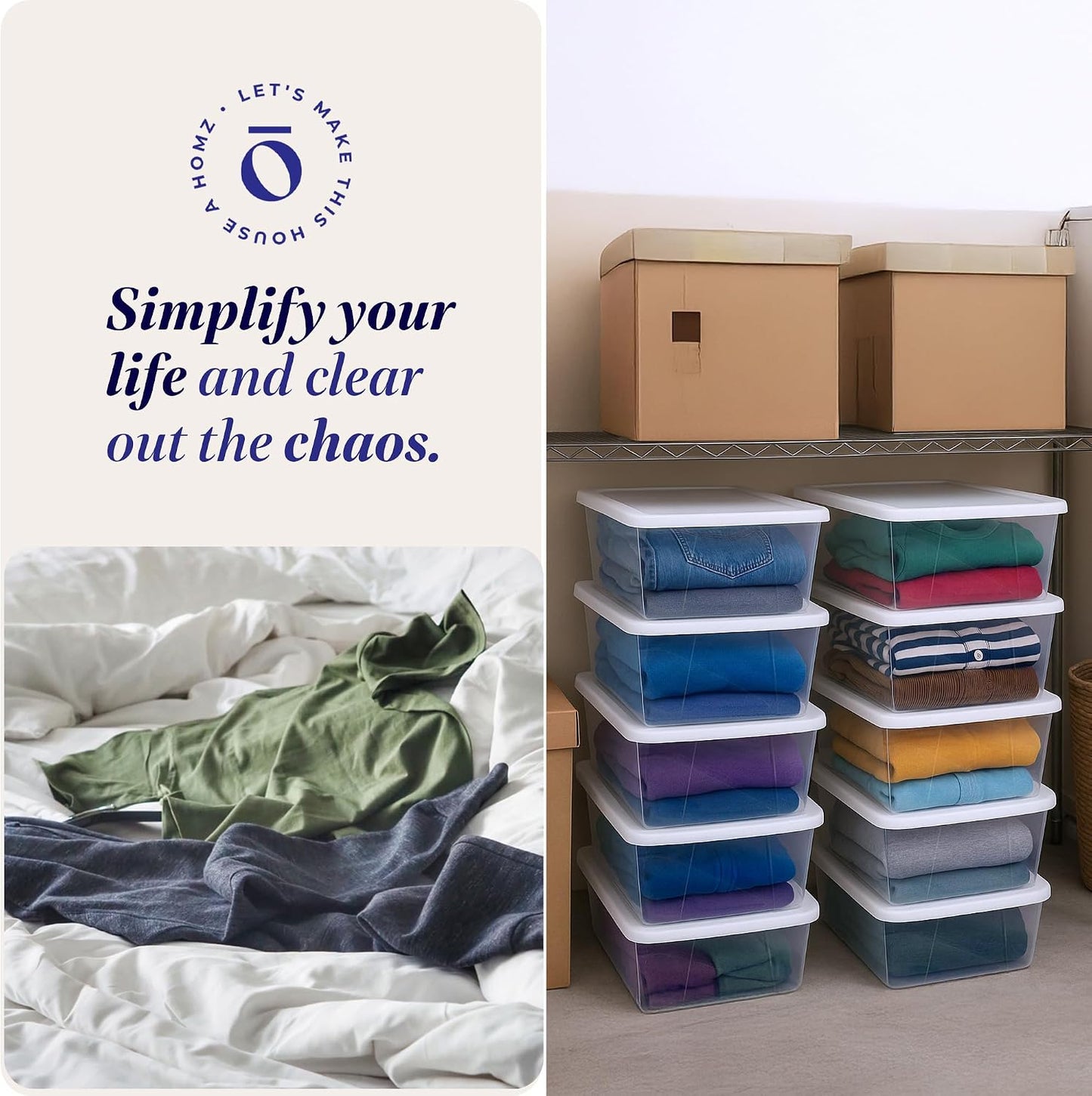 HOMZ 2-Pack Snaplock, Small Clear Plastic Storage Organizer Bins w/ Lids, 28 Quart, Gray - Stackable Container Boxes for Bedroom, Bathroom, Garage, and Office Organization