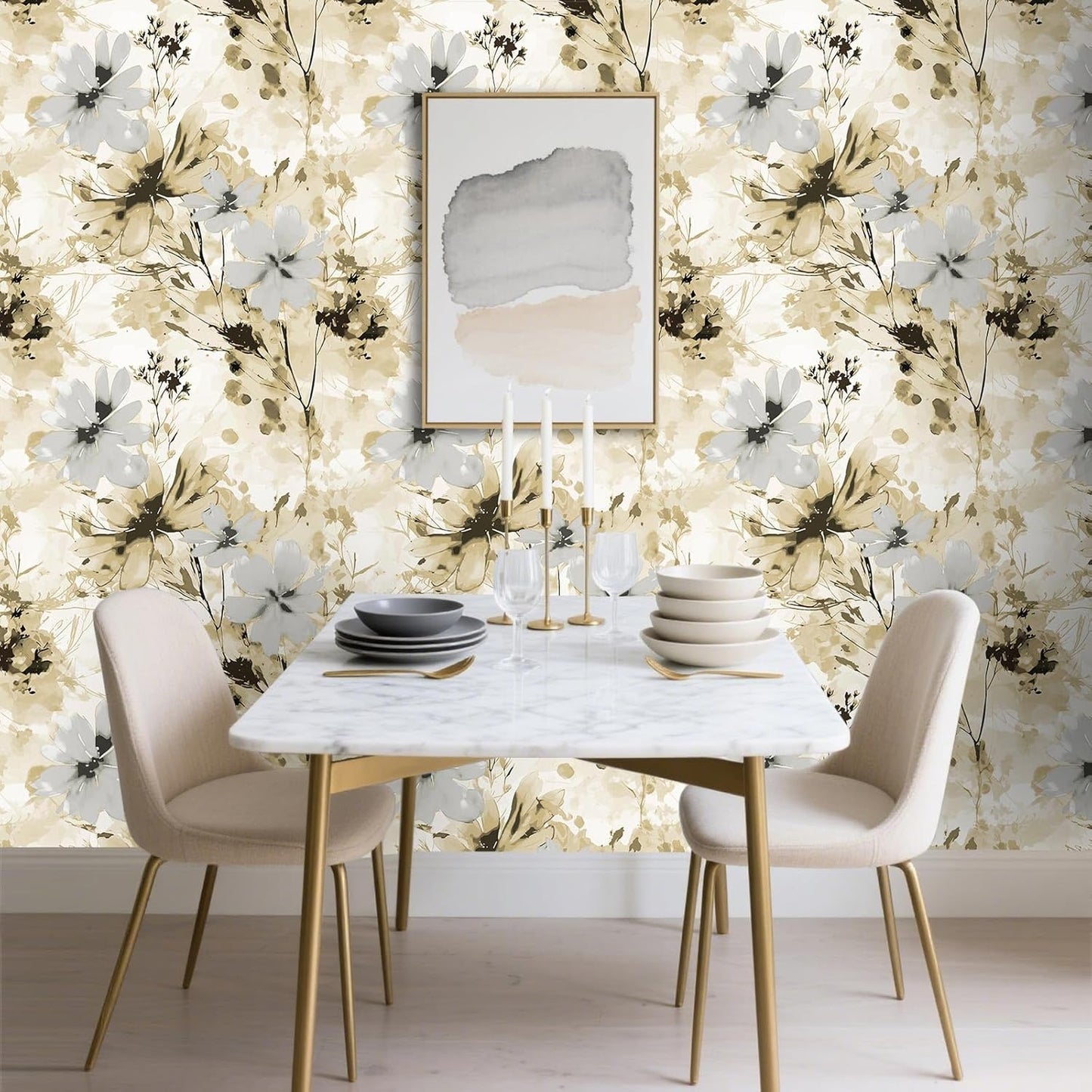Red Watercolor Floral Peel and Stick Wallpaper Removable Self Adhesive Floral Wall Covering for Living Room Bedroom Accent Wall 17.7 x 70.8 in