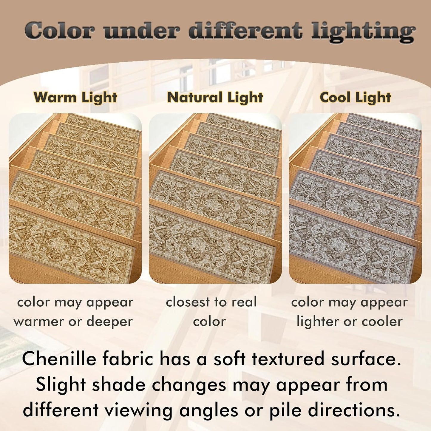 Non Slip Stair Treads for Wooden Steps, 15 Pack 8"x30" Washable Carpet | 8x30 in soft chenille polyester stair treads with reusable TPE backing for indoor wood stairs, dogs, kids, and seniors