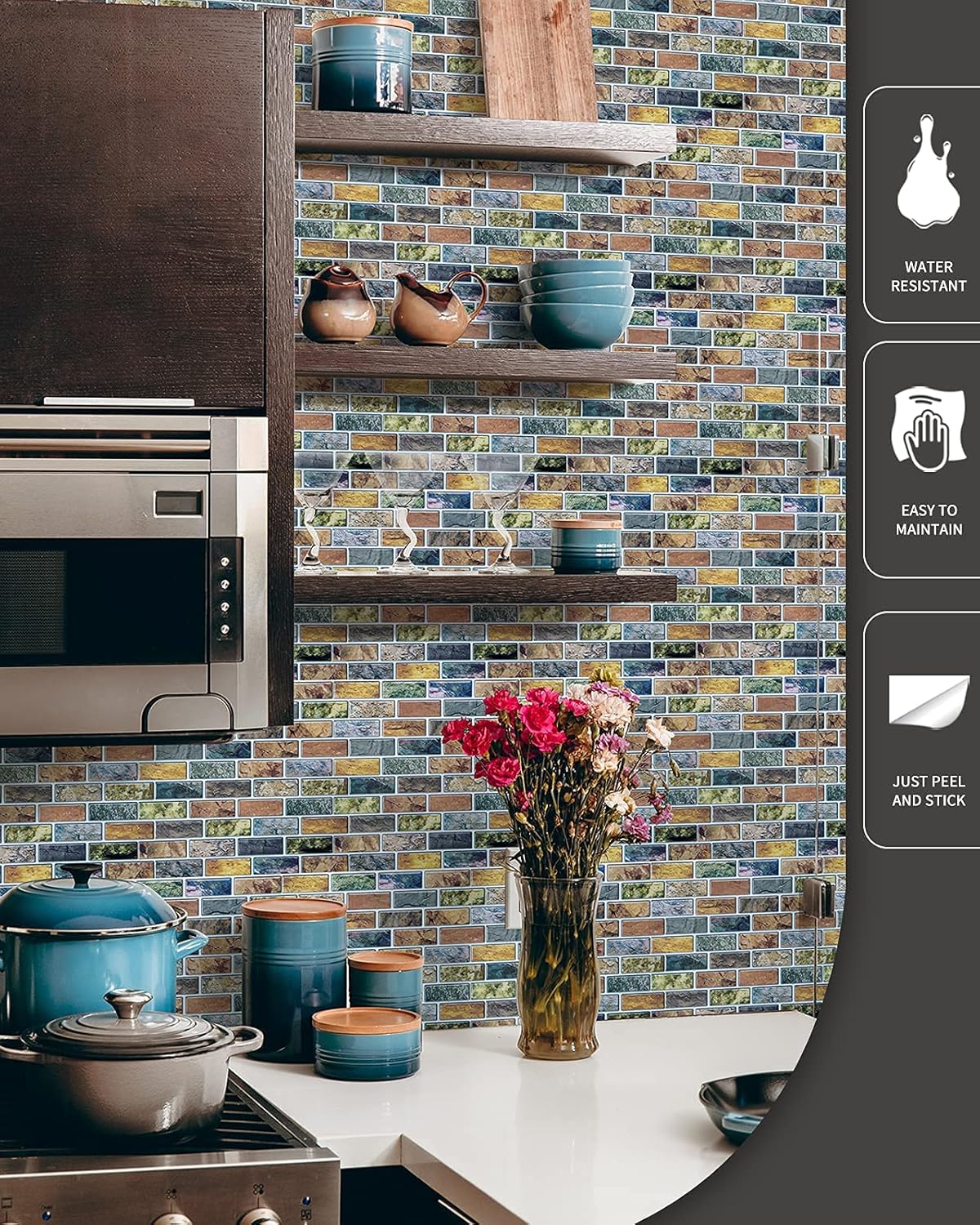 Art3d 10-Sheet Kitchen Backsplash Tiles Peel and Stick, Self Adhesive Wall Tile Sticker for Kitchen Island Bathroom Laundry Room RV Renter 12" x 12" - Jade Green