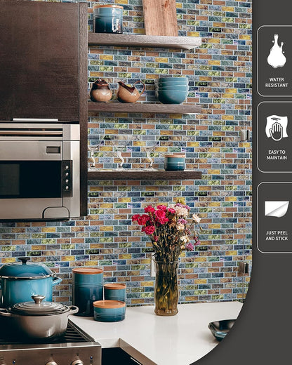 Art3d 10-Sheet Kitchen Backsplash Tiles Peel and Stick, Self Adhesive Wall Tile Sticker for Kitchen Island Bathroom Laundry Room RV Renter 12" x 12" - Jade Green