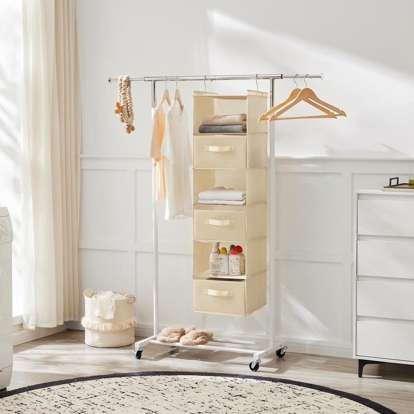 MAX Houser 6 Tier Shelf Hanging Closet Organizer, Closet Hanging Shelf with 2 Sturdy Hooks for Storage, Foldable (Grey)