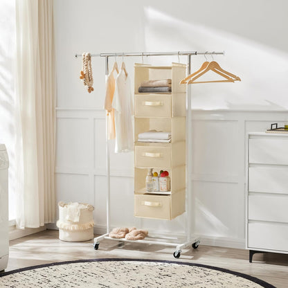 MAX Houser 6 Tier Shelf Hanging Closet Organizer, Closet Hanging Shelf with 2 Sturdy Hooks for Storage, Foldable (Grey)