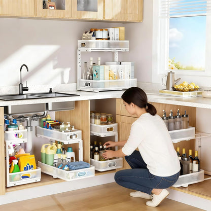 Under Sink Organizer 2 Pack, High Adjustable 2 Tier Under Sink Organizers and Storage, Slide out Metal Cabinet Organizers, Pull out Storage Drawer Shelf for Kitchen Bathroom Cabinet (Black-1pack)