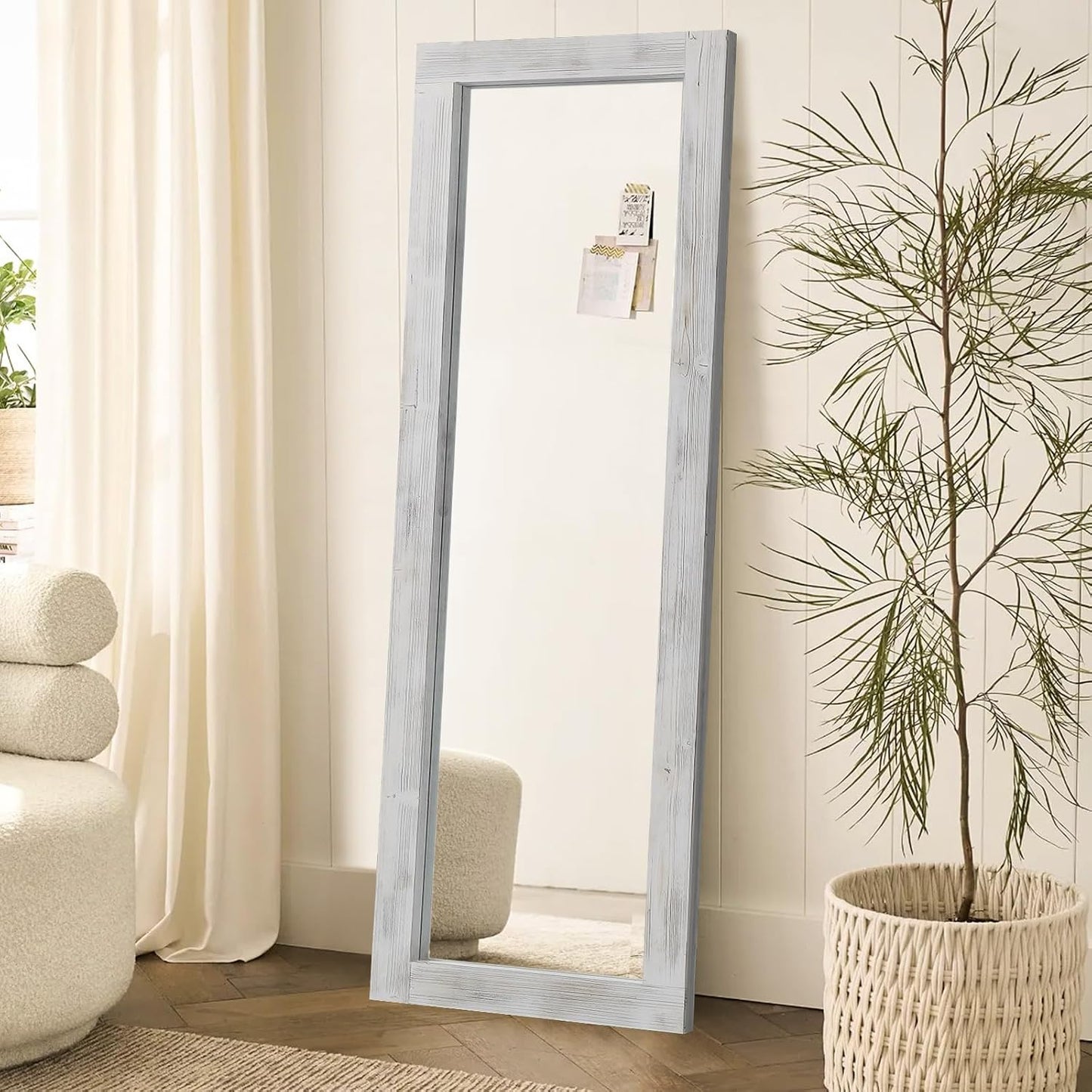 Rustic Standing Full Length Mirror Wood Frame, 56"X21" Farmhouse Floor Mirror for Bedroom Living Room Entryway, Hanging or Leaning Wall-Mounted Full Body Mirror, Tempered Glass, White