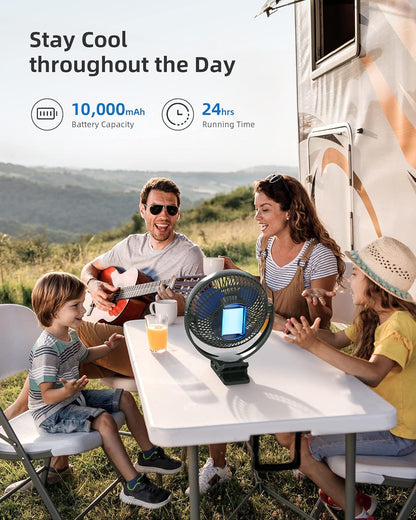 Koonie 8" Clip on Fan, 10000mAh Rechargeable Battery, Strong Airflow | 4 Speeds, Sturdy Clamp, Ideal Portable USB Desk Fan for Office, Golf Cart, Camping, Travel, Tent, Outdoor, Treadmill & Gym