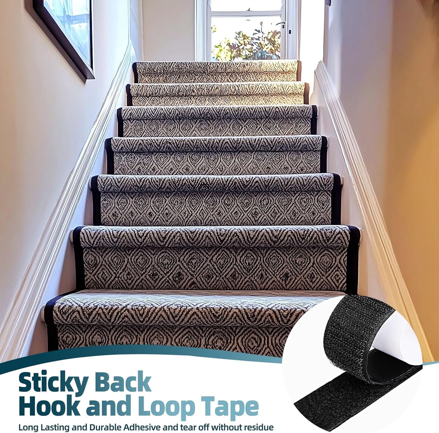 2 Inch x33 Feet Adhesive Hook and Loop Tape,Nylon Heavy Duty Tape Fasteners,Black Double Sided Self Adhesive Interlocking Tape Can Be Used to Fix Screen Window Sofa Cushions Carpet Wall Hanging