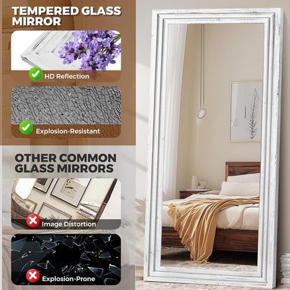 65"x22" Full Length Mirror Solid Wood Frame Floor Mirror with Stand for Living Room, Bedroom Hanging Standing or Leaning, Brown