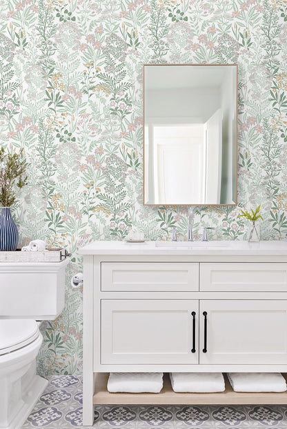Safiyya Peel and Stick Wallpaper Floral Green and White Leaf Contact Paper for Cabinets 17.3"x 78.7" Self Adhesive Removable Wallpaper for Bathroom Renter Friendly Wall Paper Vinyl Roll