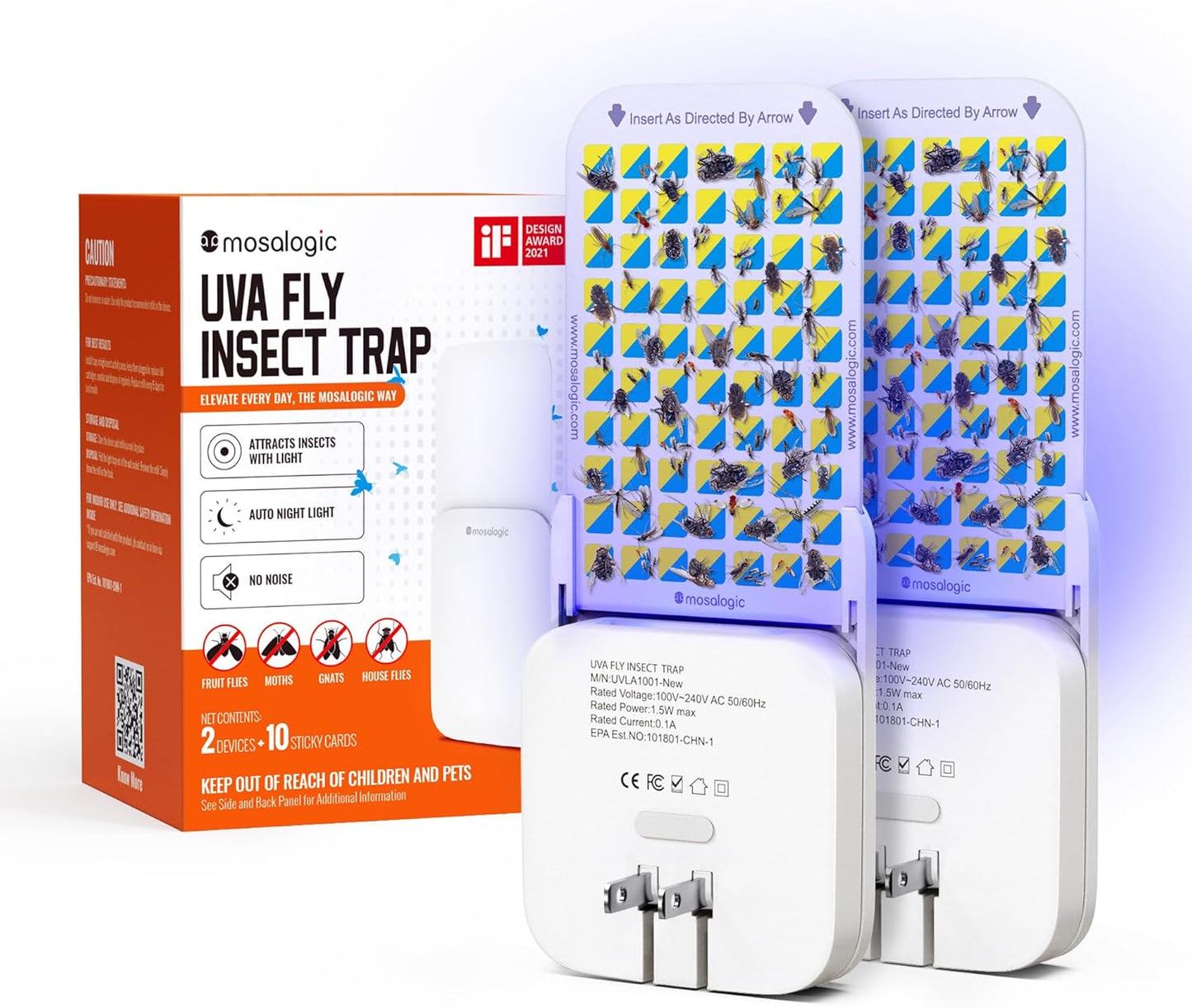 Mosalogic Fruit Fly Traps for Indoors Gnat Trap for House Indoor-600 Sqft Protection Area UV Fly Insect Trapper for Fruit Flies,Gnat,Mosquito,and Other Flying Insect Plug in Bug Killer White