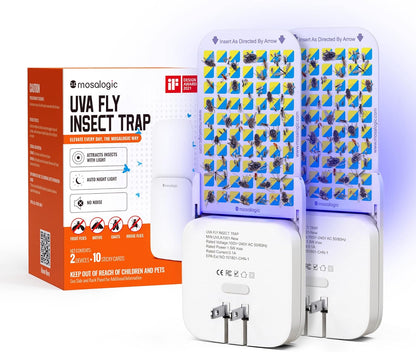 Mosalogic Fruit Fly Traps for Indoors Gnat Trap for House Indoor-600 Sqft Protection Area UV Fly Insect Trapper for Fruit Flies,Gnat,Mosquito,and Other Flying Insect Plug in Bug Killer White
