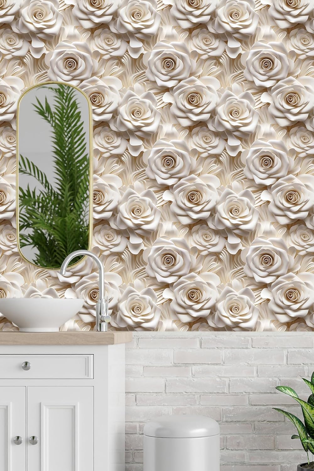 Floral Peel and Stick Wallpaper 3D Effect Interior Wall Décor Contact Paper Self Adhesive Removable Renter Friendly for Bedroom Living Cabinet Room 17.7in x 9.8ft (Not Textured Wallpaper