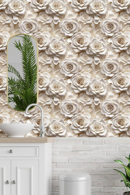 Floral Peel and Stick Wallpaper 3D Effect Interior Wall Décor Contact Paper Self Adhesive Removable Renter Friendly for Bedroom Living Cabinet Room 17.7in x 9.8ft (Not Textured Wallpaper