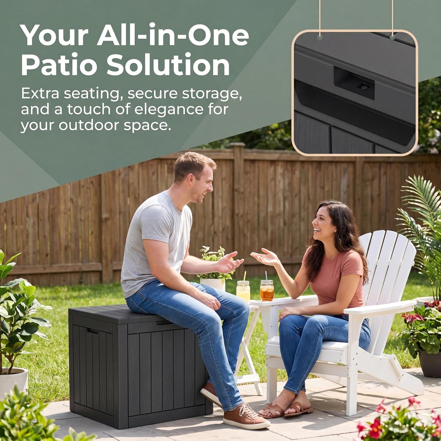 NicBex 30 Gallon Deck Box, Waterproof Resin Outdoor Storage Box Lockable for Patio Furniture, Fade Resistant Patio Side Table & Organizer for Garden Tools, Pool Floats, Outdoor Cushions, Black