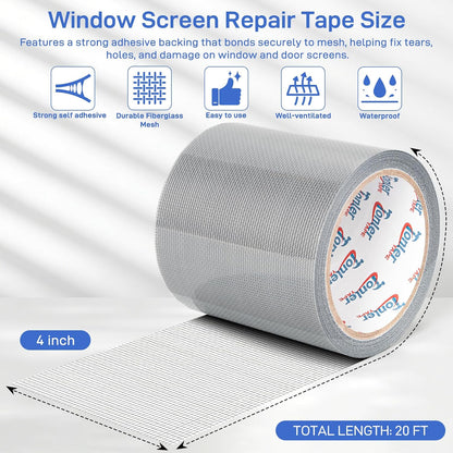 Window Screen Repair Tape 2 in x 40 FT Fiberglass Strong Adhesive Screen Patch, Waterproof Mesh Repair Kit for Window & Door Screen Holes Tears - Gray