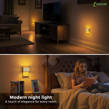 L LOHAS LED Motion Sensor Night Lights, [2 Pack] Dimmable Night Light Plug into Wall with Dusk-to-Dawn Sensor, Adjustable Brightness, 3000K Plug in Nightlight for Bedroom Bathroom Hallway (Black)