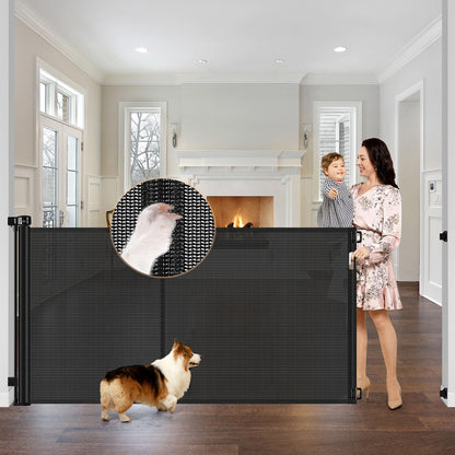 Newly Enhanced - 42" Tall × 120" Extra Wide Retractable Baby Gate Keeps Pets from Getting Under Tall Dog Gate, Indoor/Outdoor Baby Gates for Dogs, Retractable Dog Gate for Large Openings, White