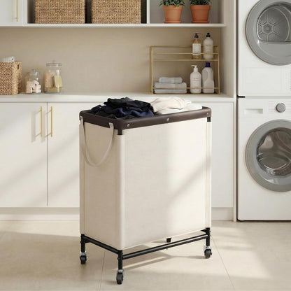 StorageWorks 3 Section Laundry Hamper, Rolling Laundry Cart with Wheels and Handles, Laundry Room Double Sorter for Organizer and Storage, 31.7 Gal(120L), Beige