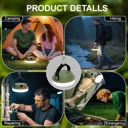 Camping Light Rechargeable, LED Camping Lantern for Power Outages, Waterproof Emergency Tent Light for Camping with Magnet Hook, Power Bank & Flashlight, 100W 6000mAh, Army Green