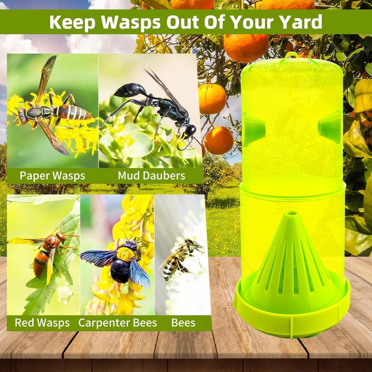 2 Pack Wasp Traps Outdoor Hanging, Carpenter Bee Traps for Outside Yellow Jacket Trap Hornet Trap Wasp Catchers Killer
