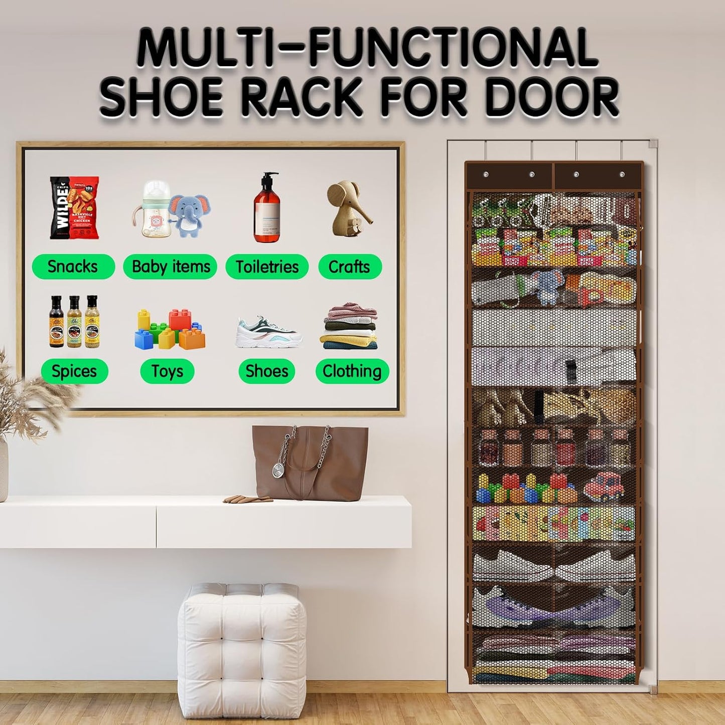 Kotkn Over The Door Shoe Organizer with 12 Large Breathable Pockets - Durable Hanging Storage for the Entire Family's Shoes (White)
