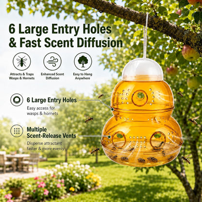 2 Pack Outdoor Hanging Wasp Trap with 6 Large Entry Holes & Multi-Vent Scent Diffusion Design, Reusable Hornet & Yellow Jacket Trap