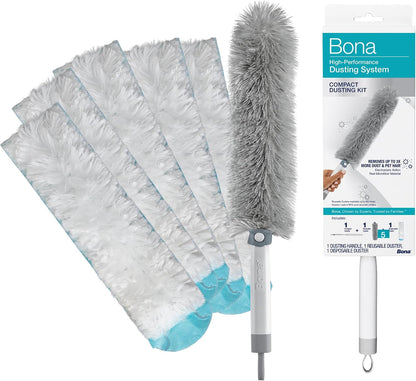 Bona High Performance Dusting System - 1 Extendable Handle, 3 Disposable Dusters, 1 Reusable Duster, & 1 Storage Bag - Extendable Dusting Kit