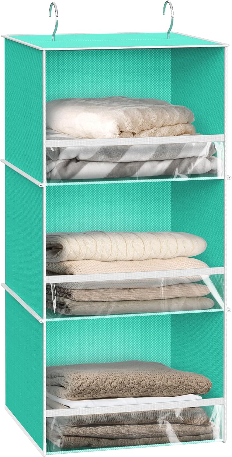 Simple Houseware 3-Shelf Hanging Closet Organizer, Fabric Storage Shelves with 57L Capacity, Black