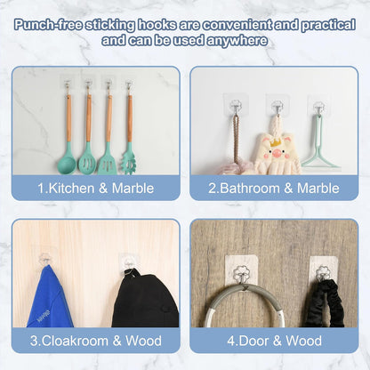 Ninth Five 30 Pack Adhesive Wall Hooks for Hanging Heavy Duty 33 lbs Hooks ， No Drill, Towel Sticky Clear Hook Waterproof,usde for Bathroom, Shower, Outdoor, Kitchen, Door, Home Improvement