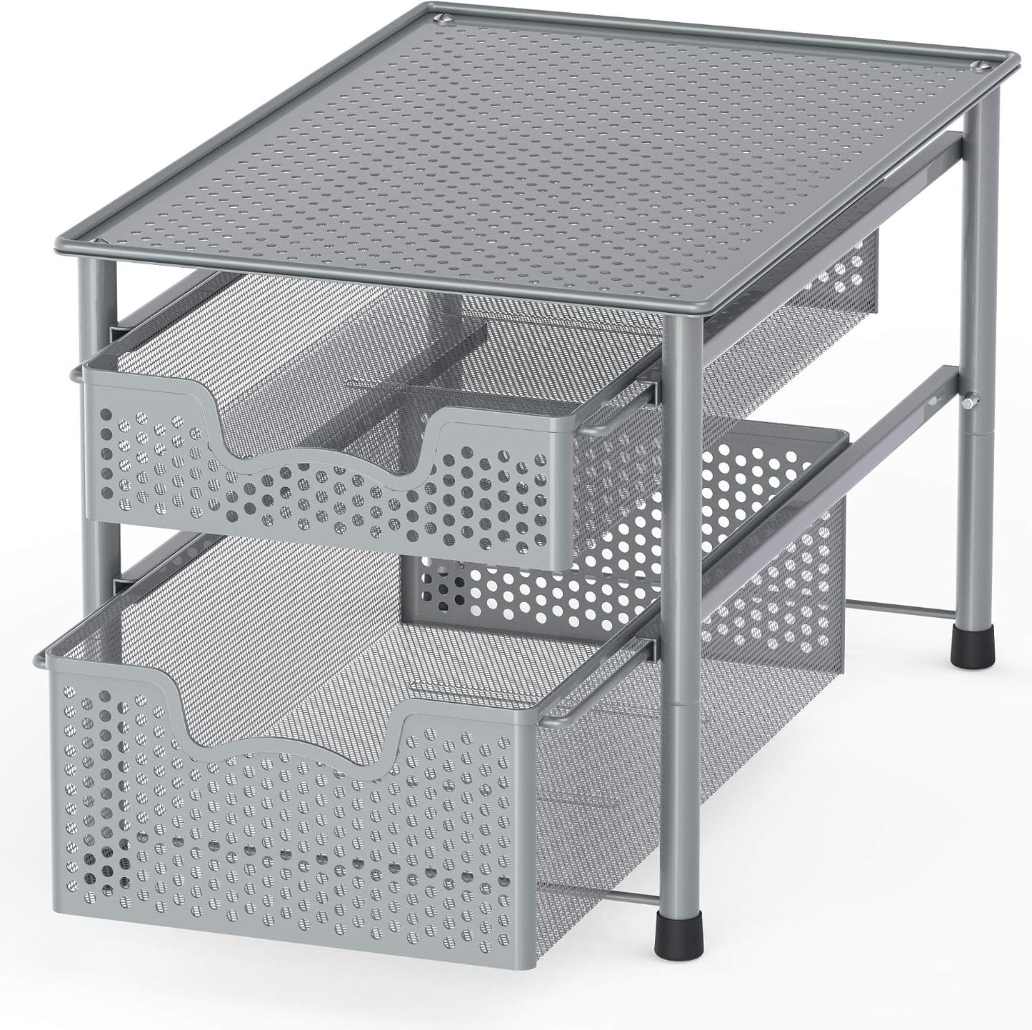 Simple Houseware Stackable 2 Tier Sliding Basket Organizer Drawer, White