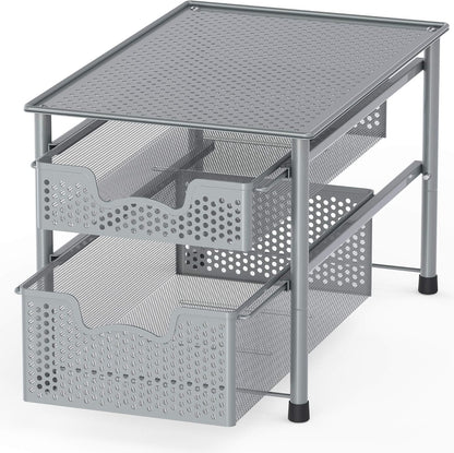 Simple Houseware Stackable 2 Tier Sliding Basket Organizer Drawer, White