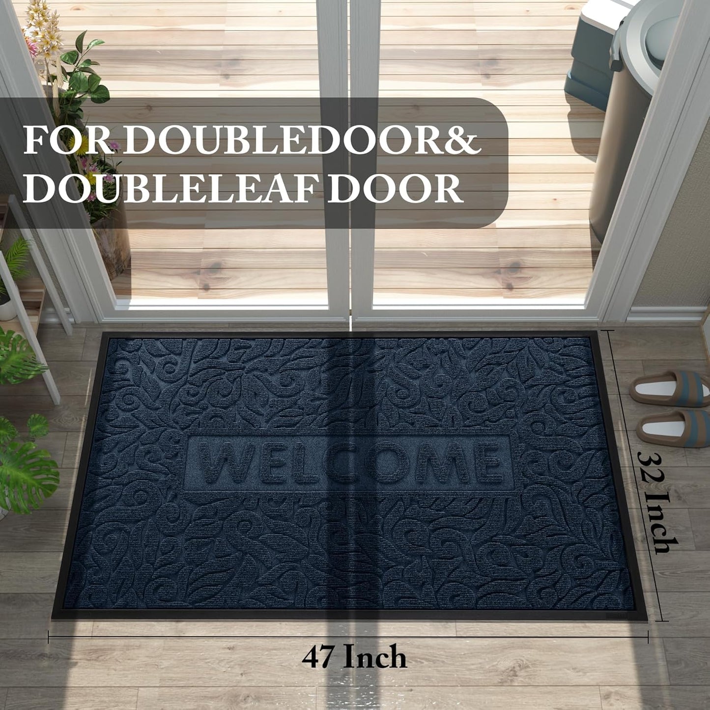 Yimobra Welcome Mat Outdoor 29.5x17, Waterproof Non-Slip Outdoor Mats for Front Door Outside Entrance, Low-Profile Entryway Mat Indoor for Garage Patio, Black