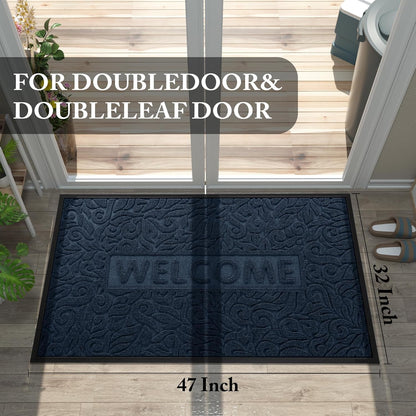 Yimobra Welcome Mat Outdoor 29.5x17, Waterproof Non-Slip Outdoor Mats for Front Door Outside Entrance, Low-Profile Entryway Mat Indoor for Garage Patio, Black