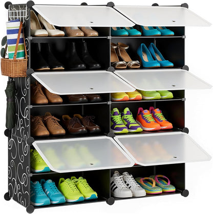 HealSmart Shoe Rack Organizer with Door, Shoe Storage Cabinet, Stackable Plastic Shelves for Closet, Entryway, Hallway, Bedroom, 8-Tier 32-Pair, White