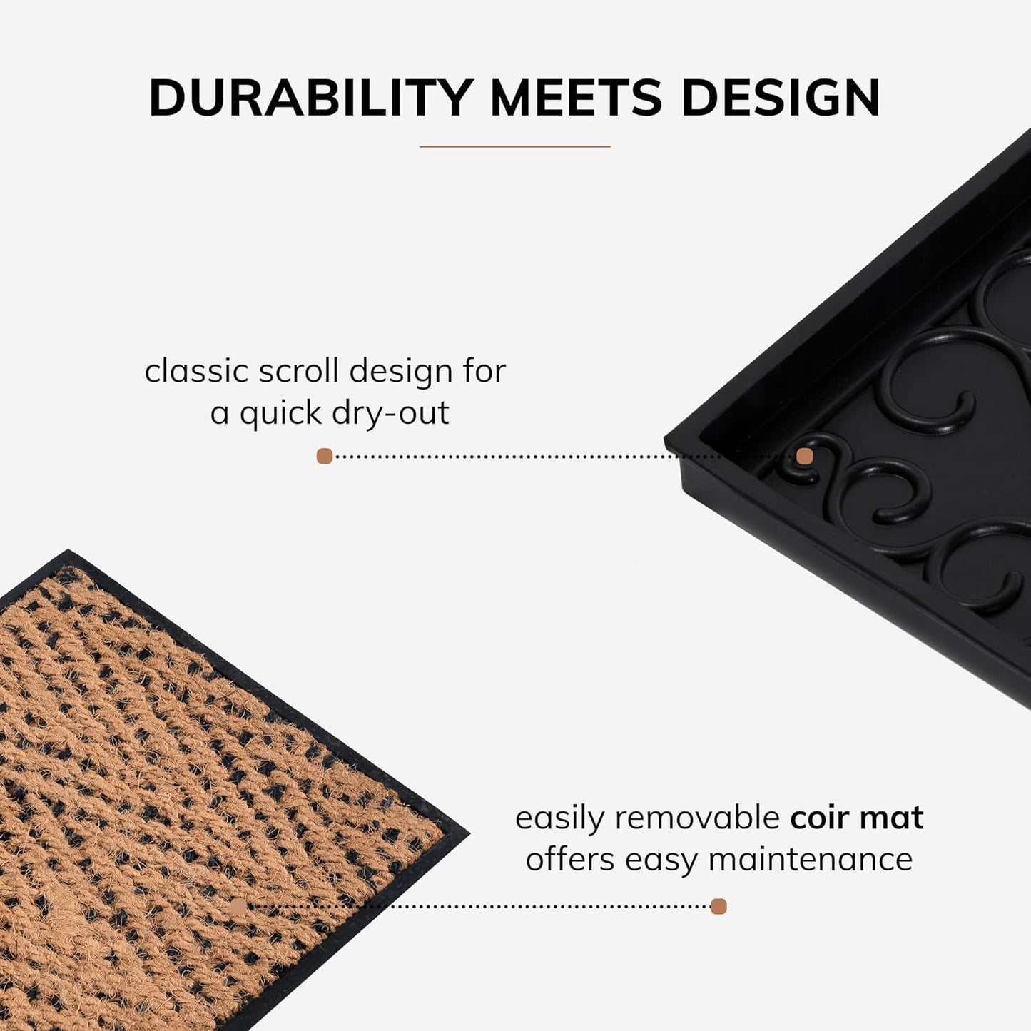 Anji Mountain Heavy Duty Waterproof Wooden Shoe Storage Mat Organizer/Boot Storage Tray Multi Use for Entryway with Coir, Tan Rectangle Embossed Insert, 1 Tier, Fits 2 Pair (26.5" Wide)